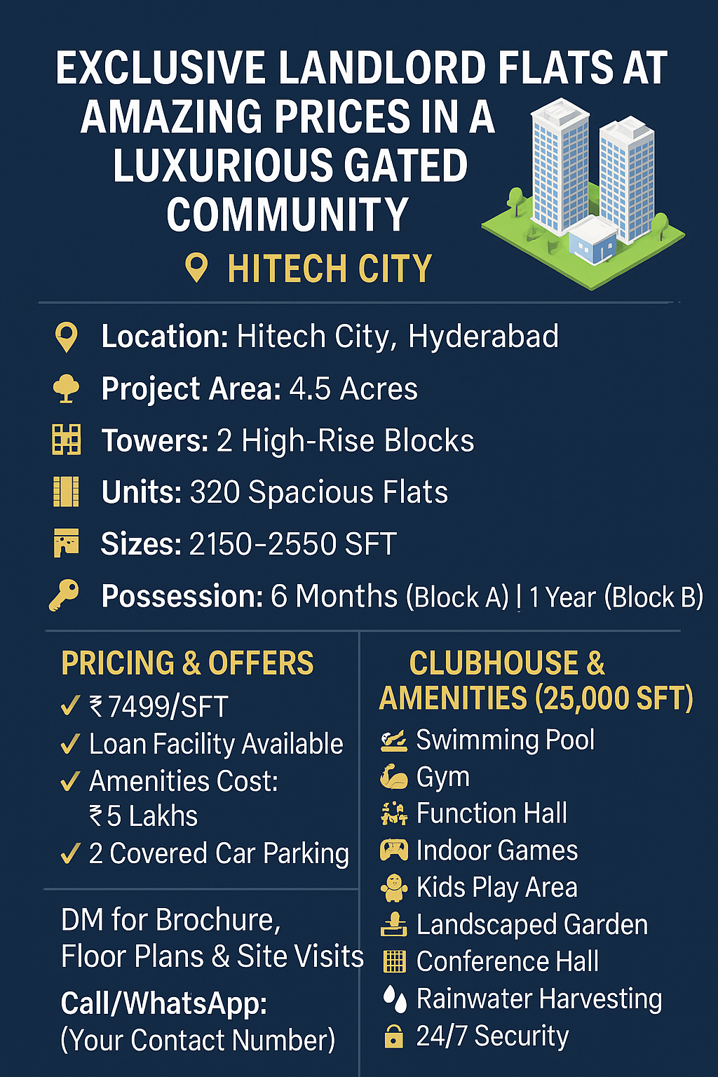 3BHK Landlord Flats Hitech City